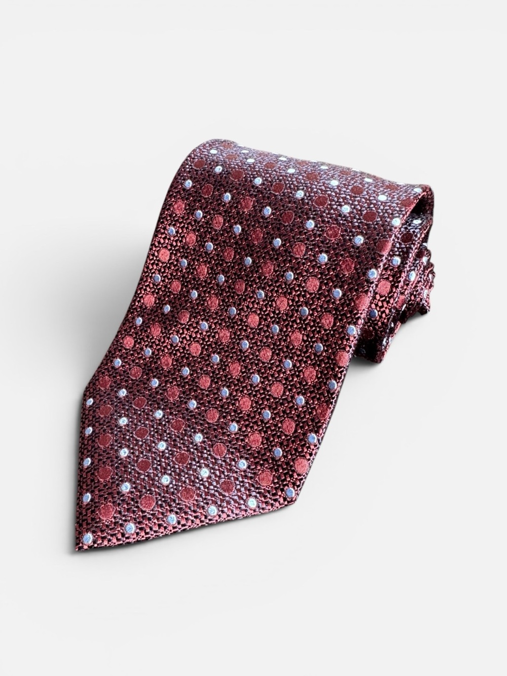 NEW Ermenegildo Zegna mens dark red polka dot pattern 100% silk tie EUC